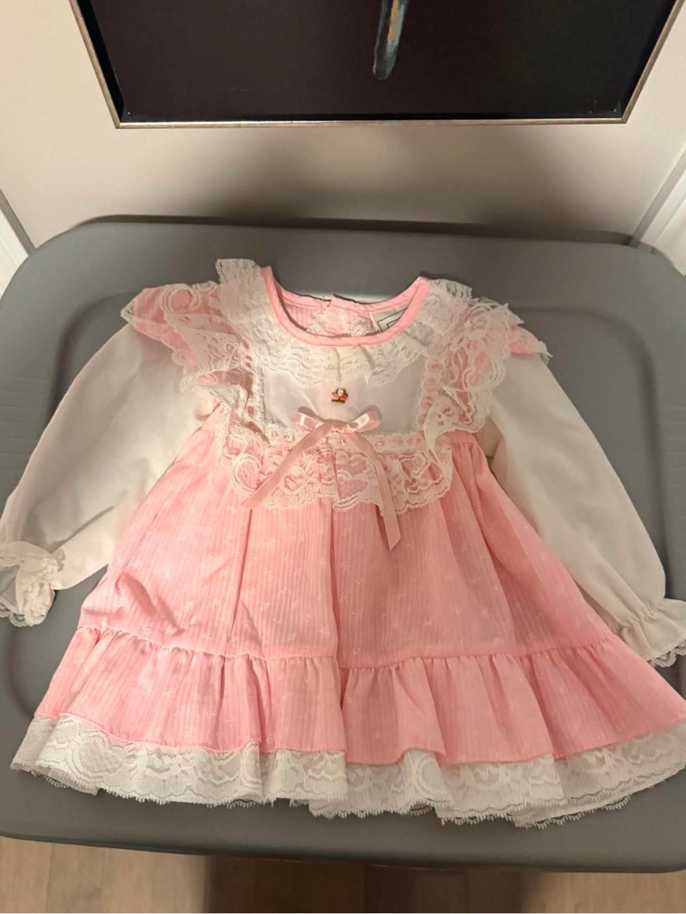 Vintage Sears Pink and White Lace Trim Baby Girl Dress